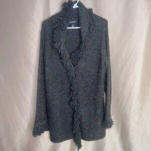 Gray Sweater with Fringe, Pink & Orange speckles | Size 2XL Alexandra Bartlett
